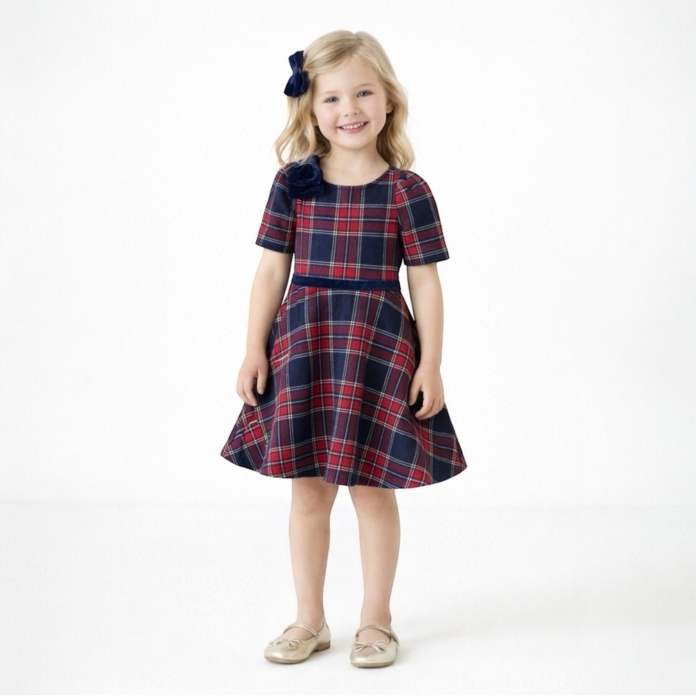 JANIE AND JACK Bradbury Navy and Red Plaid‎ Jacquard Dress